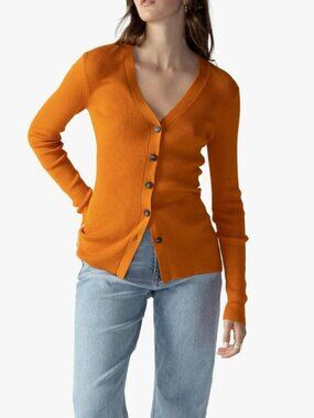 Sanctuary Off-Duty Ribbed Cardigan V-Neck Button Front Orange SmallY2K Spring